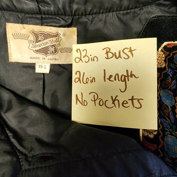 Vintage 80s Saxton Hall rose botanical peacock print Velvet Jacket - Picture 12 of 13